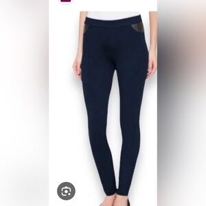 DKNY Faux Leather Pocket Knit Pull-On Ponte Pants Navy Size S